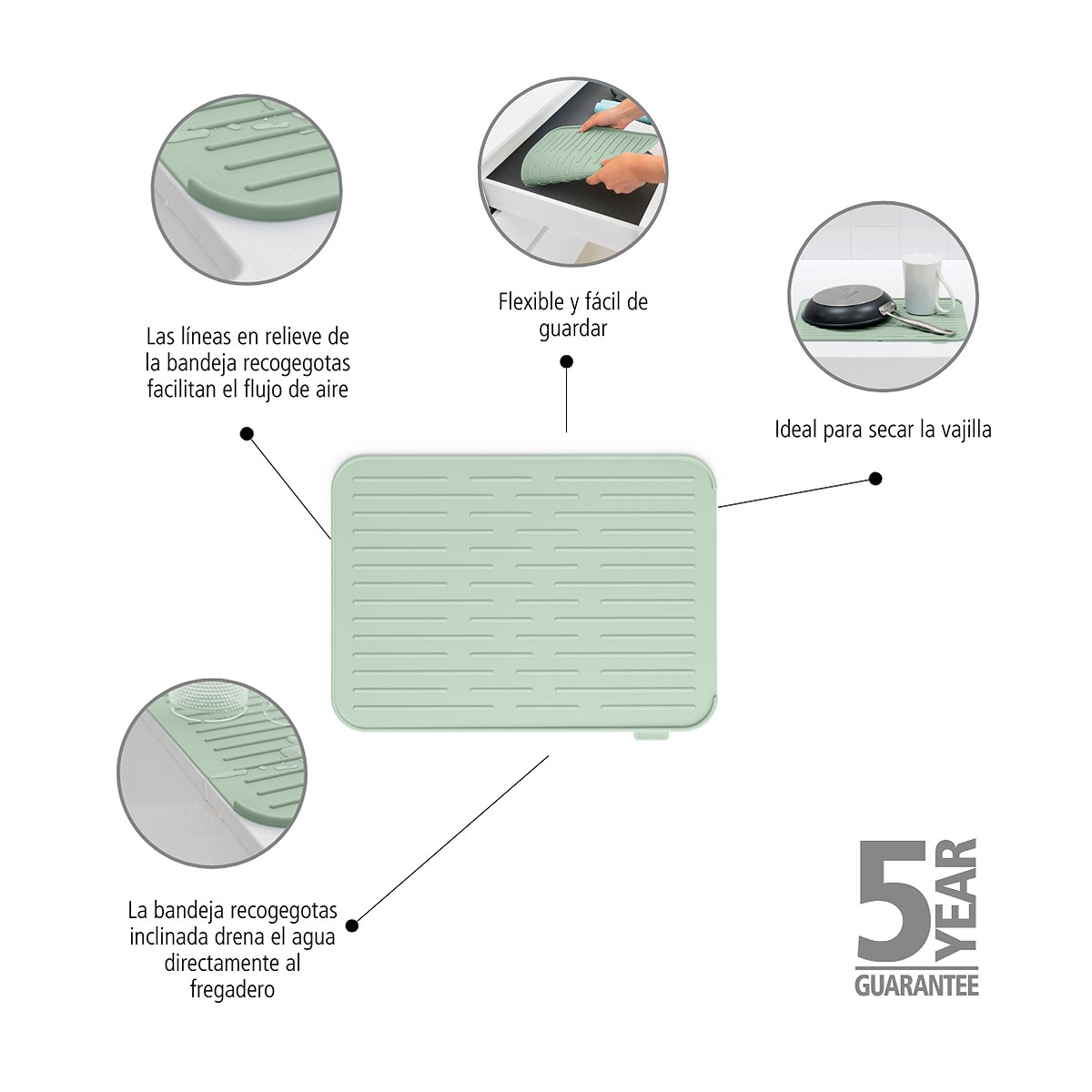 Tapete escorredor de silicone Sink Side Brabantia Esmeralda-6