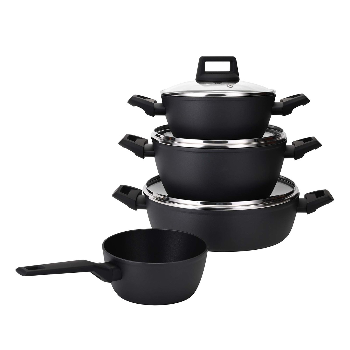 Trem de Cozinha de 4 Peças de Alumínio Forjado com Efeito Pedra Preto-1