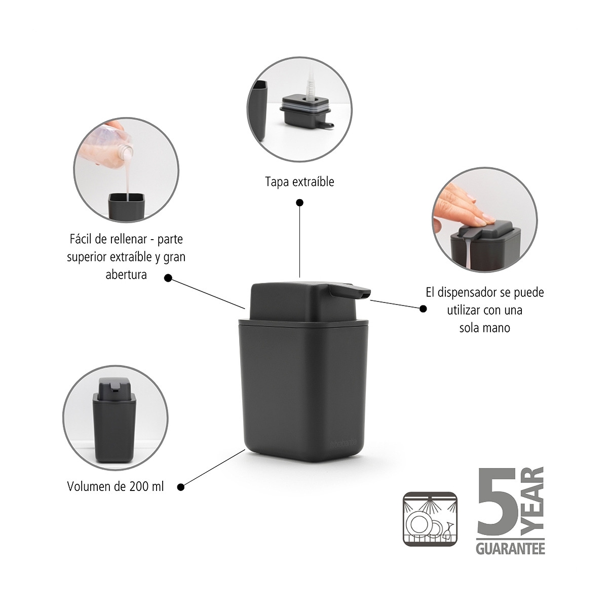 Dispensador de Sabão SinkSide Cinzento-escuro-6