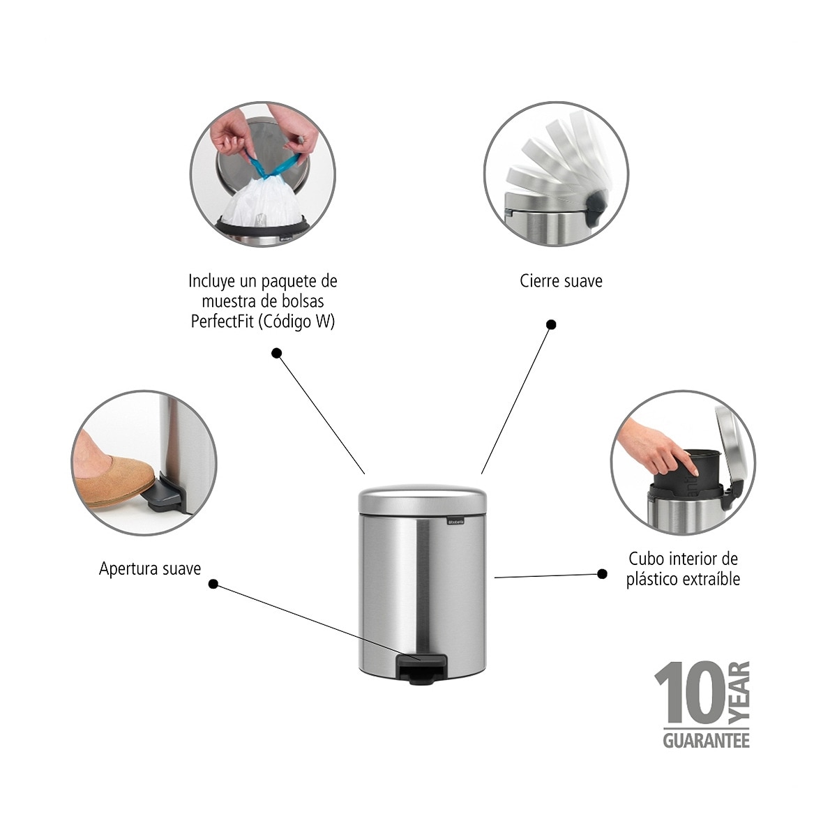 Papelera de baño de acero antihuellas con pedal NewIcon 5L Brabantia Acero mate-6