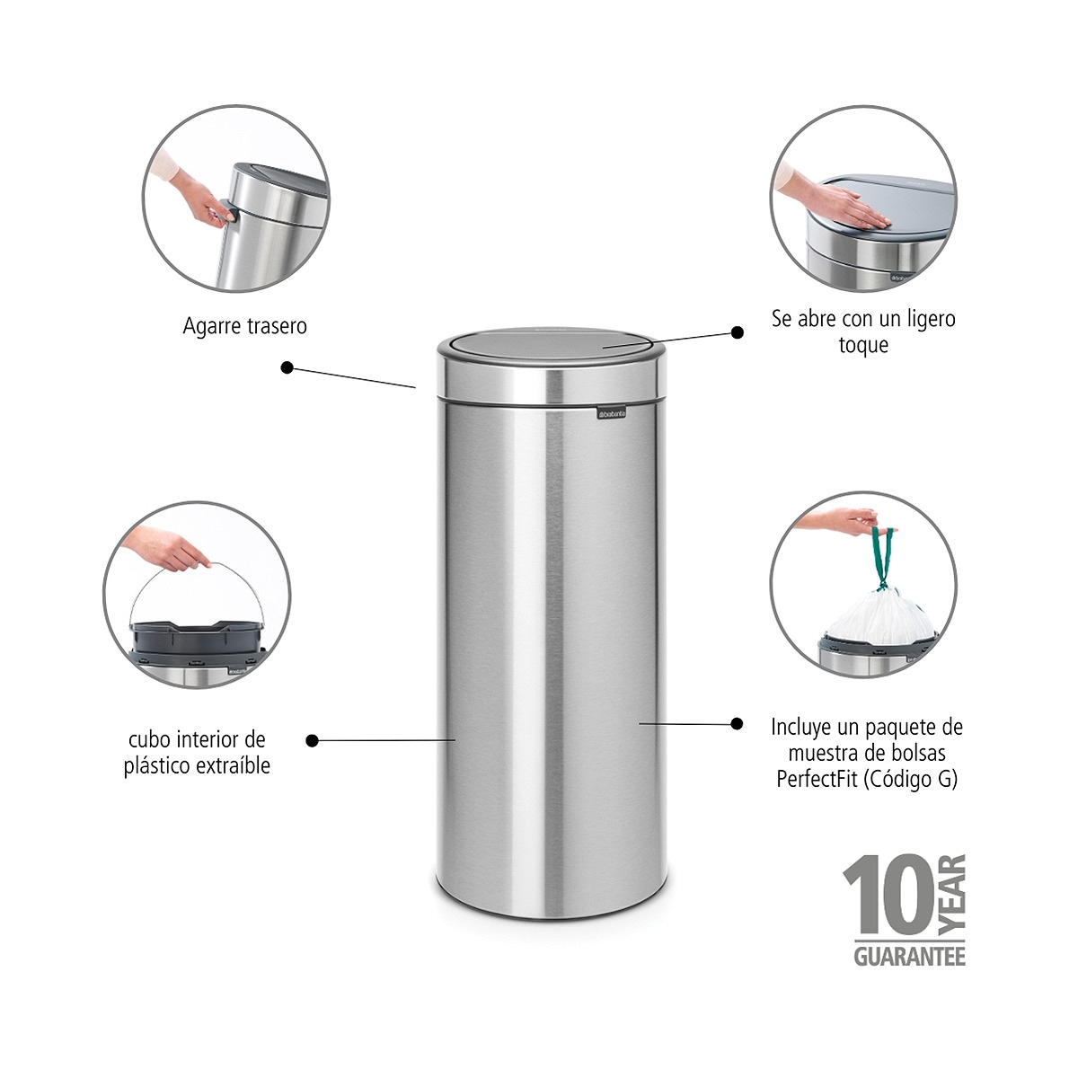 Balde do Lixo de Aço Touch Bin 30 L Prata-7