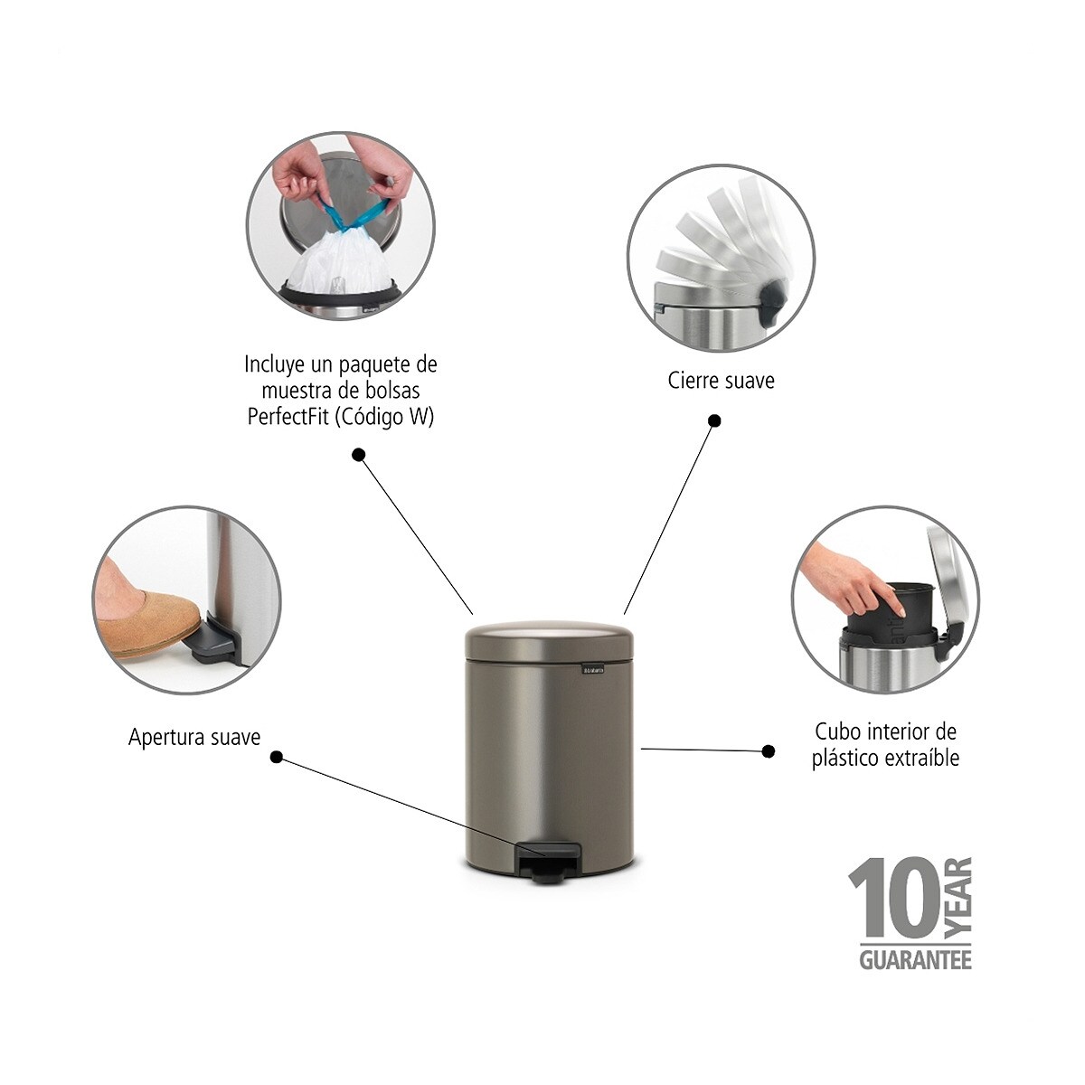 Balde do Lixo de Casa de Banho com Pedal Newicon 5 L Platina-6