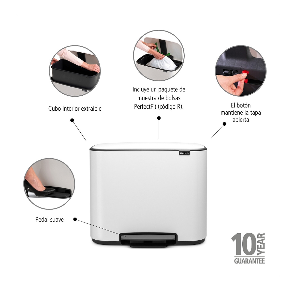 Balde do Lixo com Pedal BO 36 L Branco-5