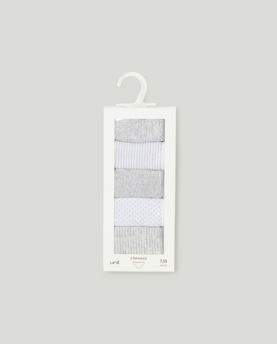 Pack 5 bragas cinturilla elastica de niña Gris claro-4