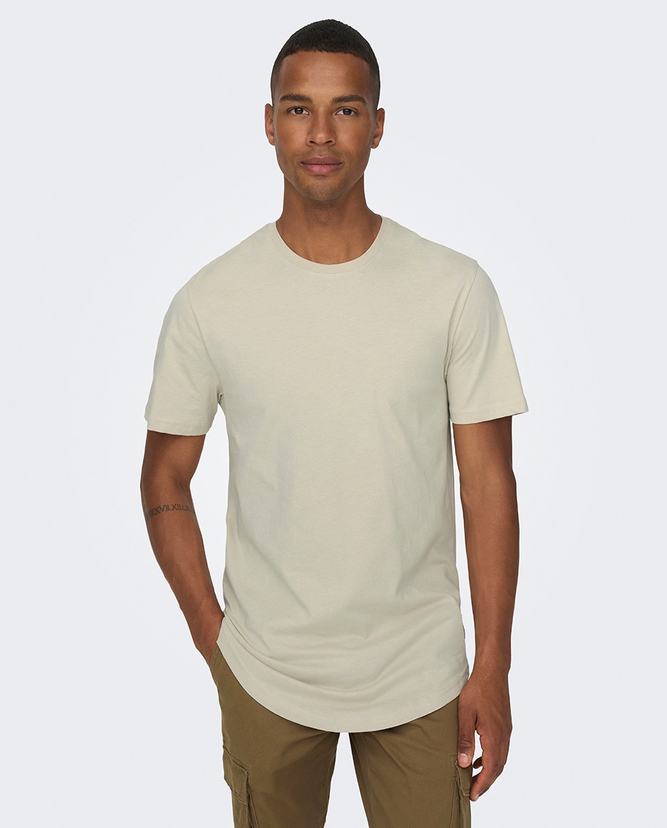 T-shirt com manga curta e decote redondo Bege-1