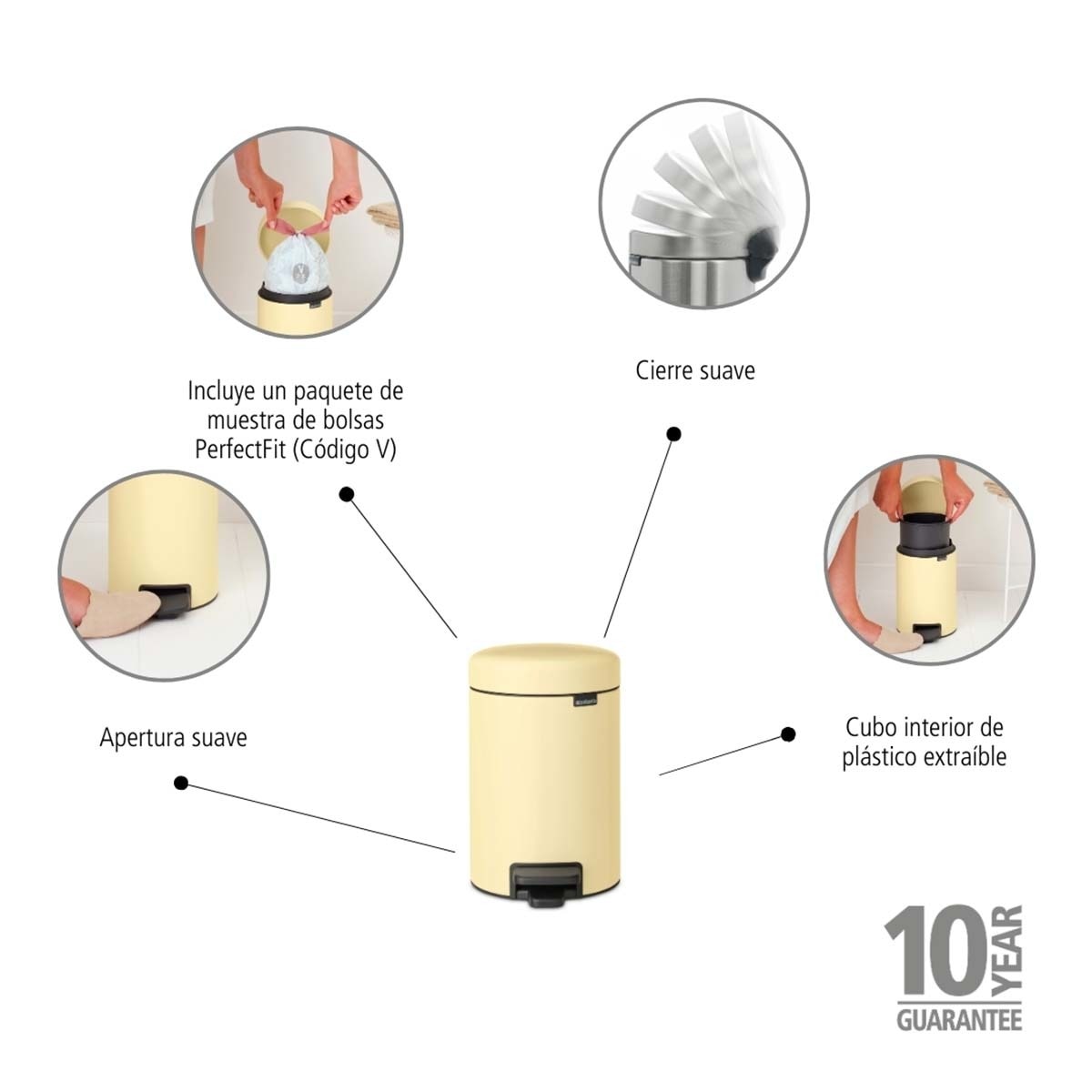 Papelera de baño con pedal NewIcon 3L Brabantia Amarillo pálido-6