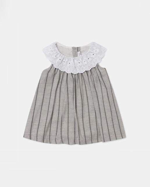 Imagen 0 de Vestido gris con rayas negras y bordado