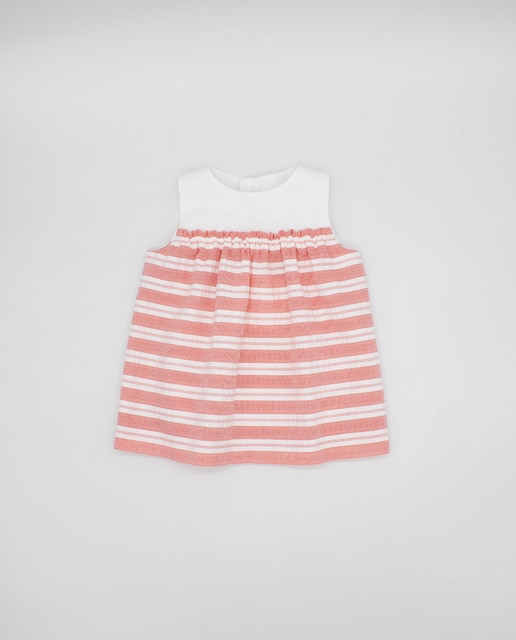 Imagen 0 de Vestido contraste rayas rojo y blanco y cuerpo blanco