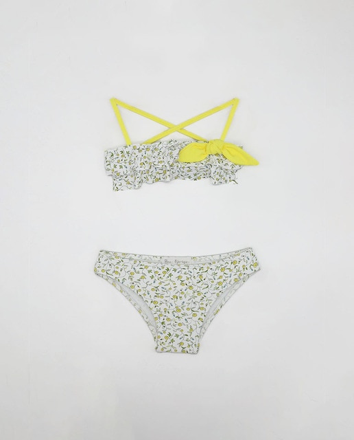 Imagen 0 de Bikini florecitas amarillas con tirantes y lazo amarillo