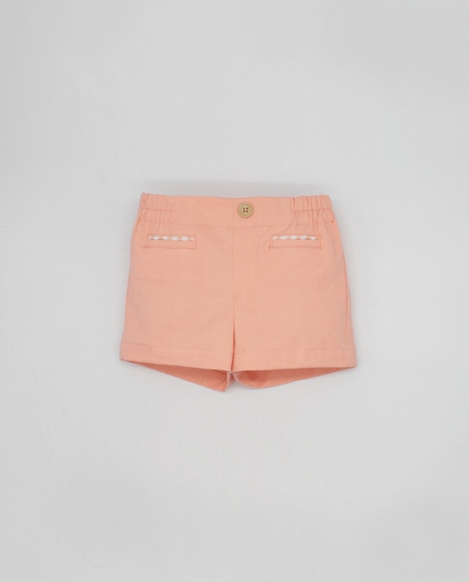 Imagen 0 de Bermuda sarga mandarina forro rayas botón madera