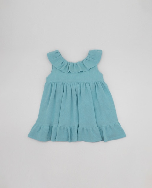 Imagen 0 de Vestido cuello volante bambula azul