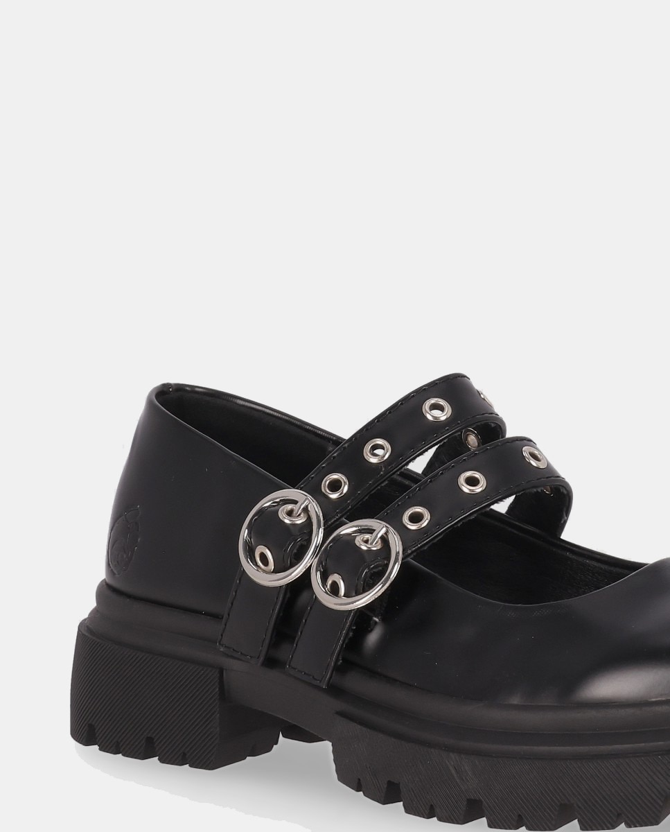 Sapatos de Presilha Rasos de Fivela Dupla Preto-5