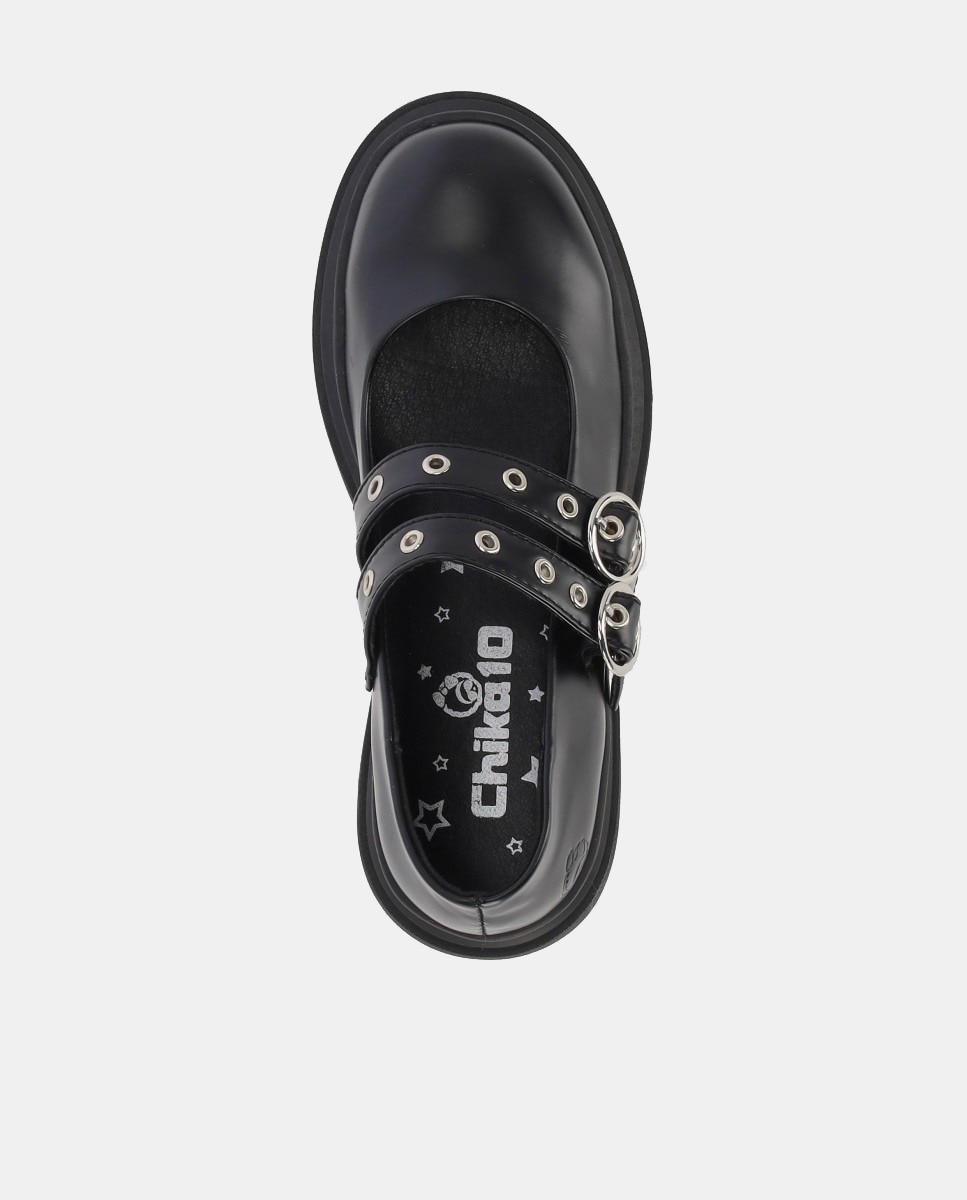 Sapatos de Presilha Rasos de Fivela Dupla Preto-4