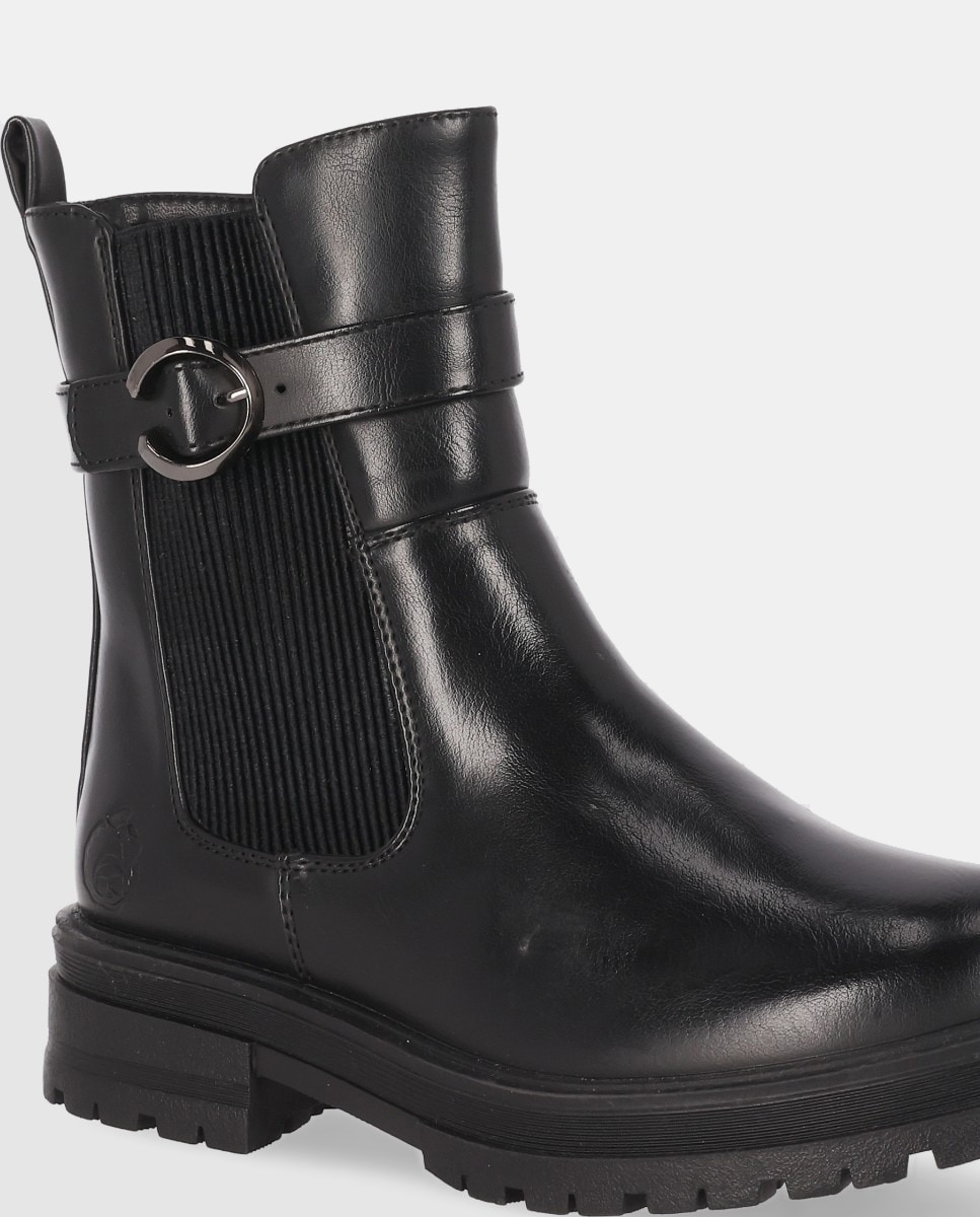 Botas Chelsea Rasas com Fivela Preto-5