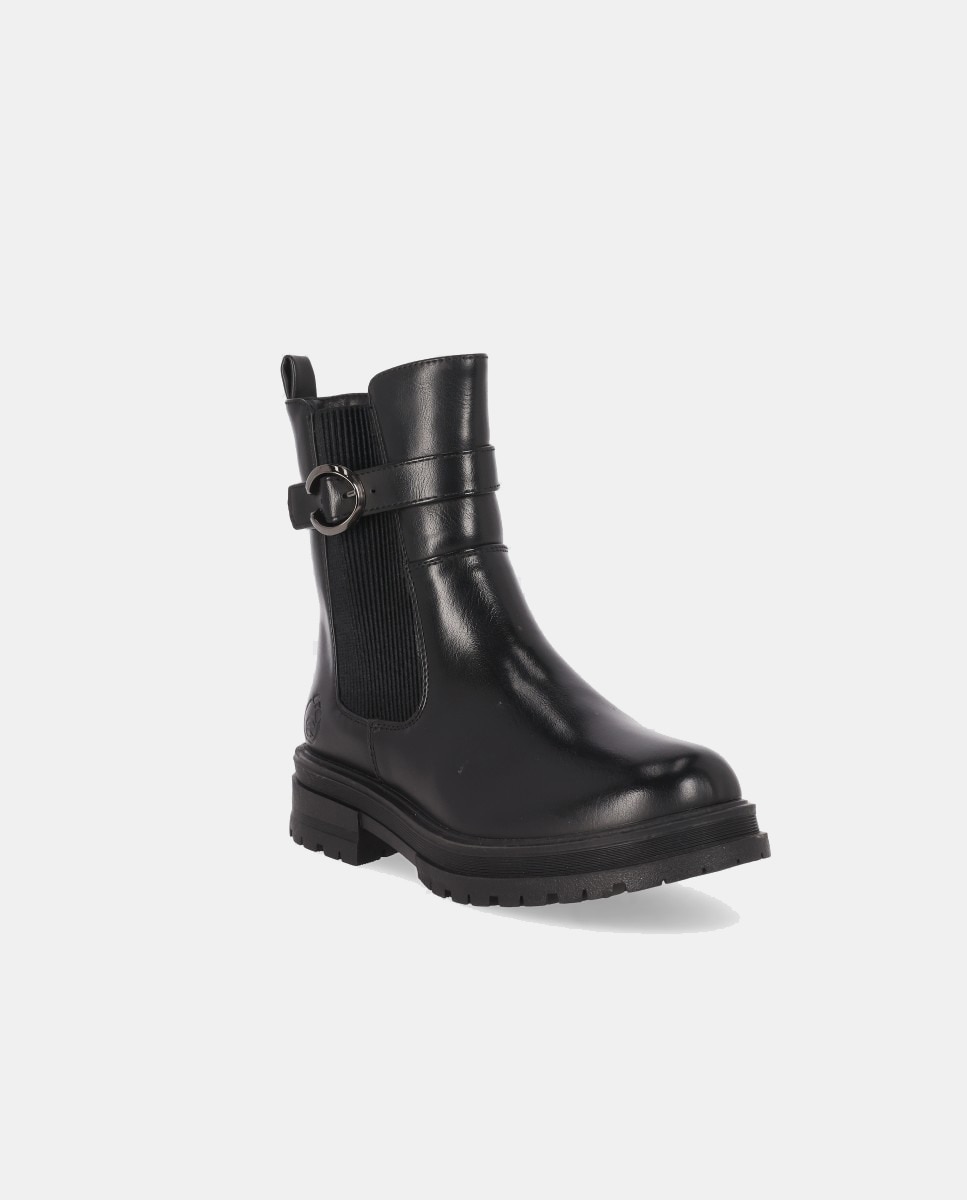 Botas Chelsea Rasas com Fivela Preto-2