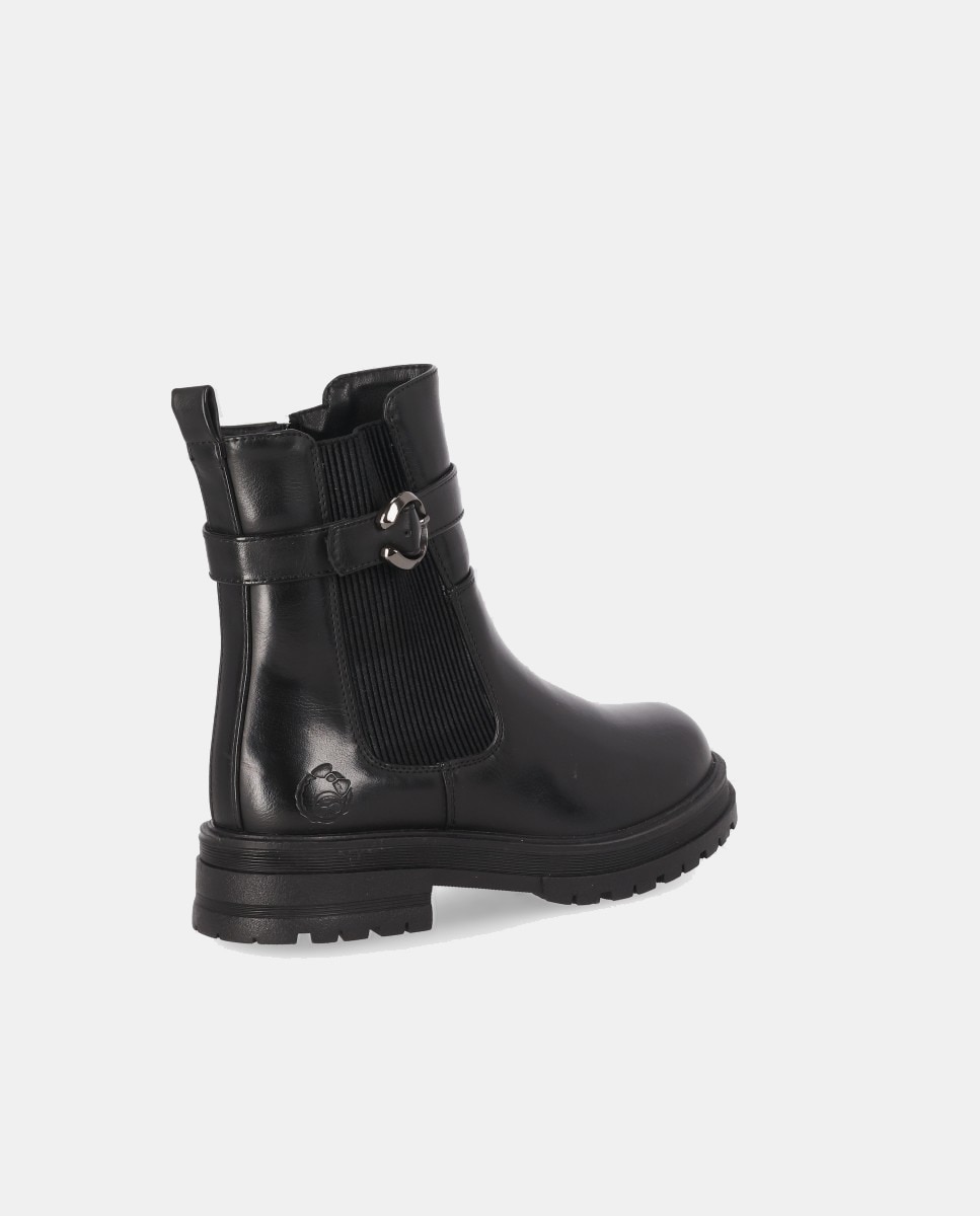 Botas Chelsea Rasas com Fivela Preto-3
