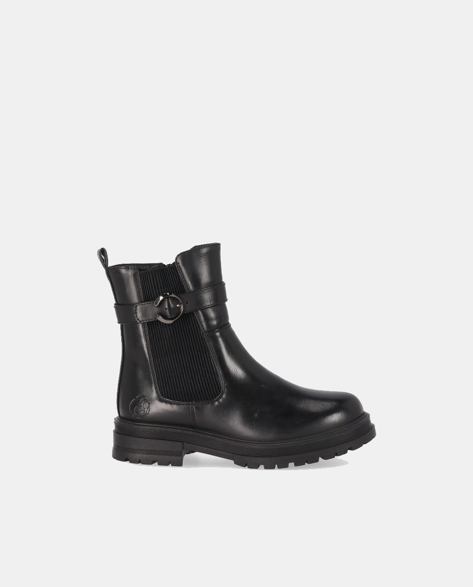 Botas Chelsea Rasas com Fivela Preto-1