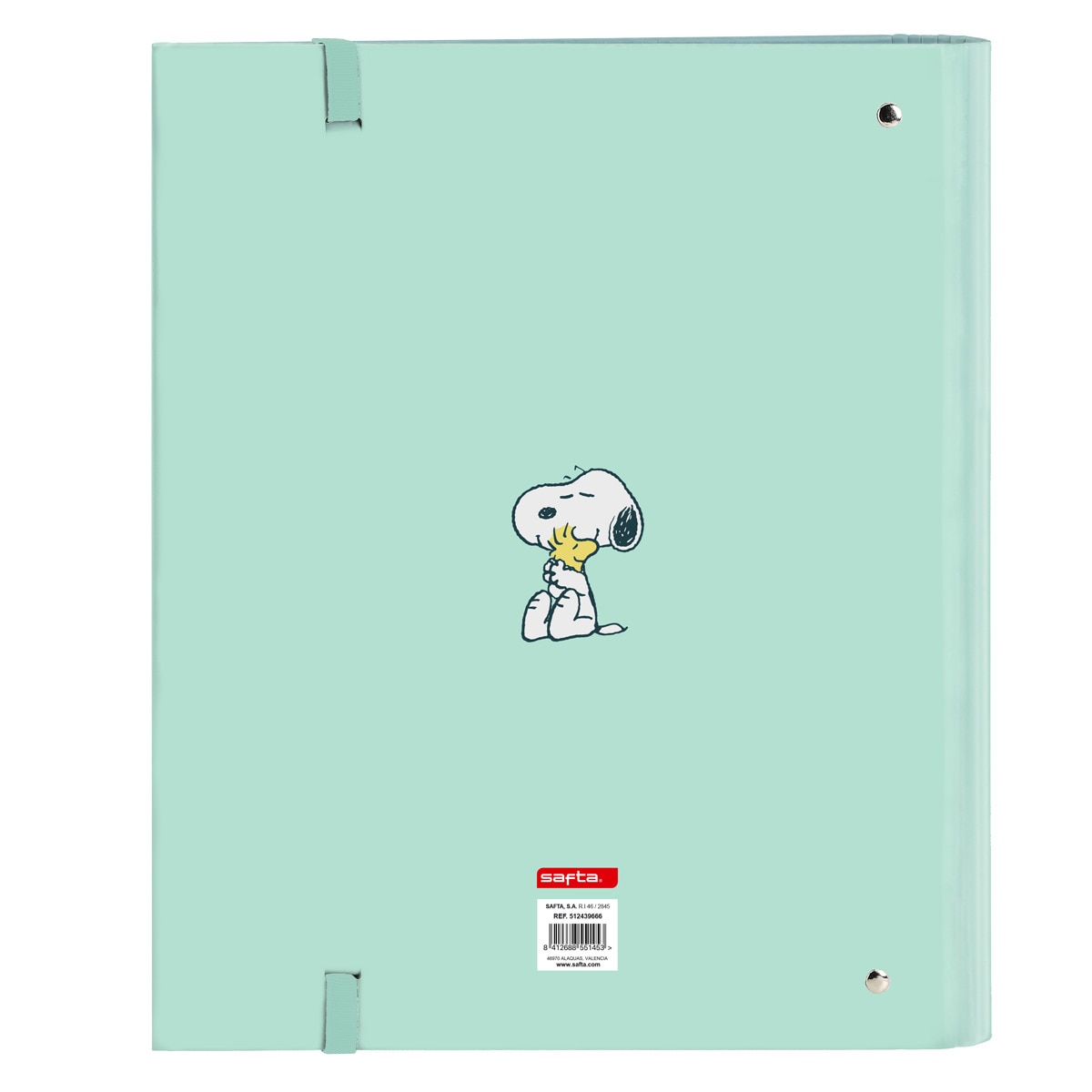 Carpeta 4 Anillas de 35mm con recambio A4 100 H. con goma y 5 separadores SNOOPY Safta Verde Agua-2