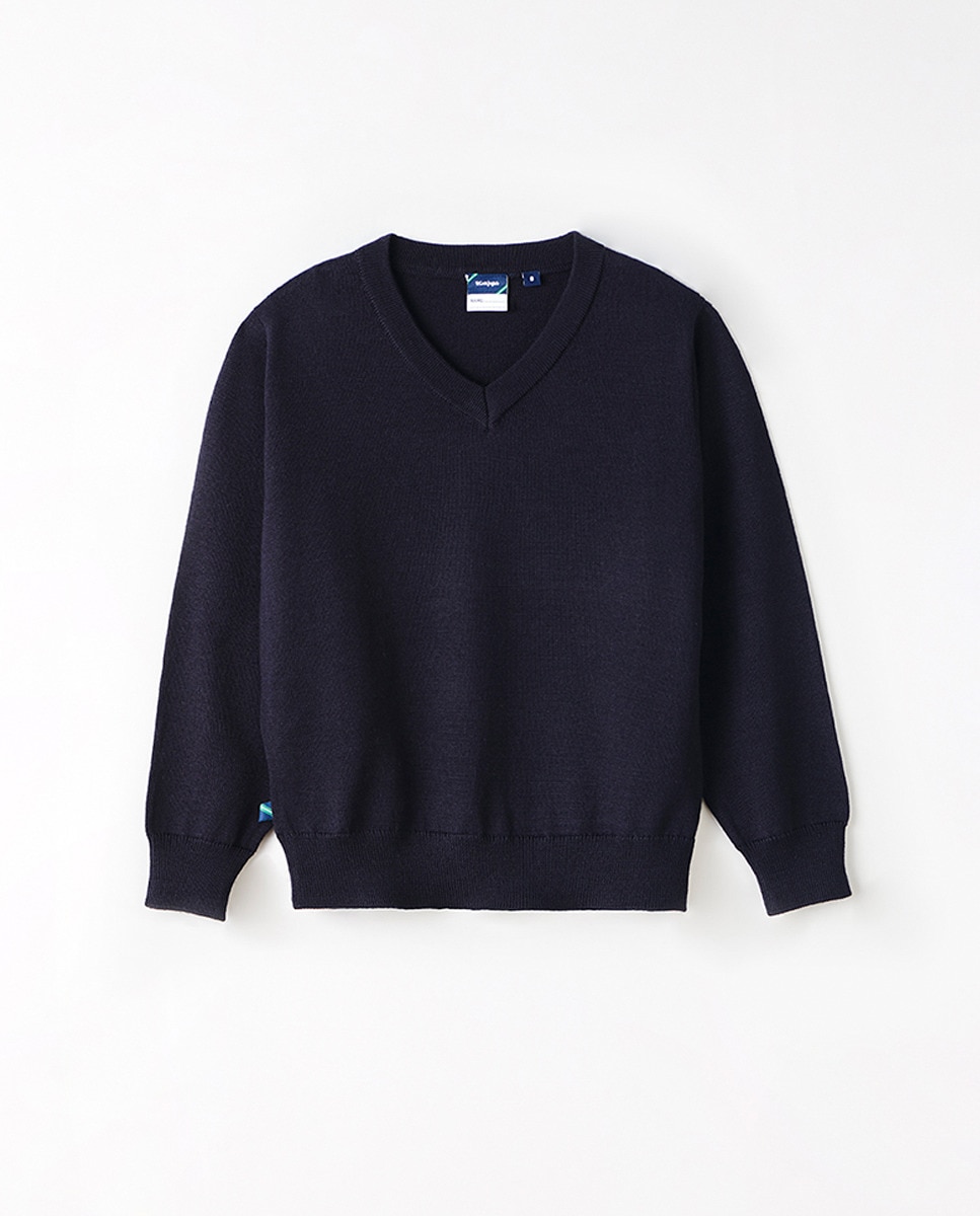 Camisola Básica de Malha com Decote em V Azul-marinho-3