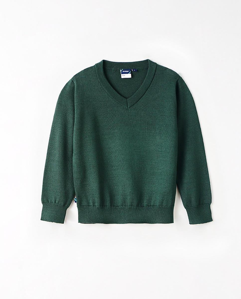 Camisola Básica de Malha com Decote em V Verde-1