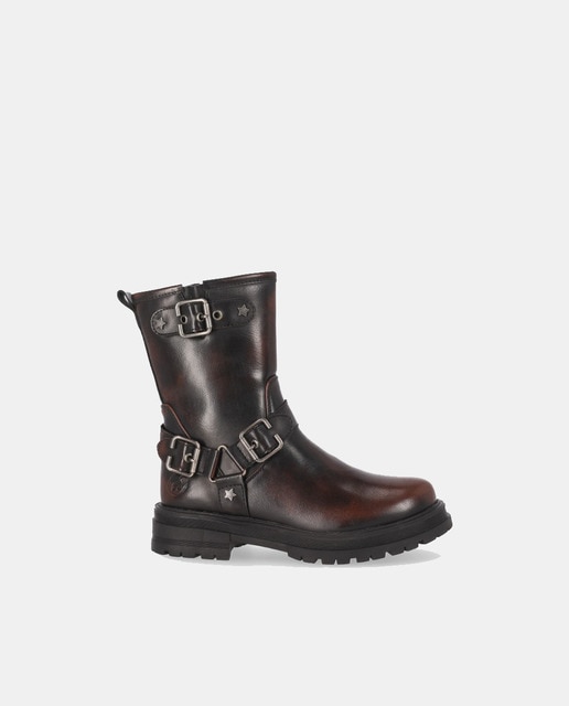 Bota niña biker plana triple hebilla