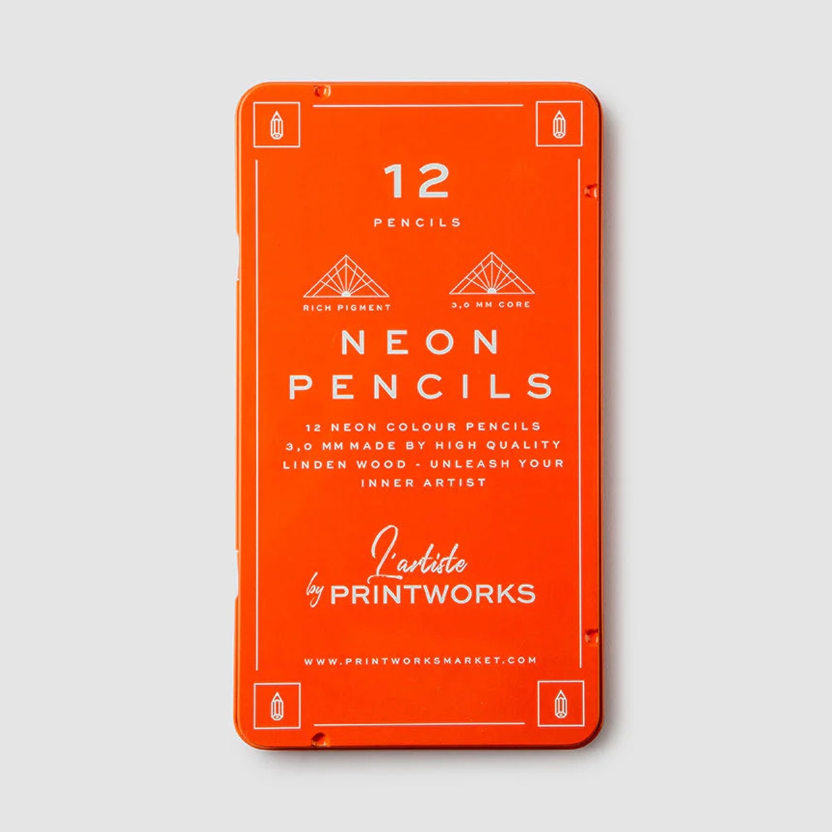 Caixa 12 Lápis Metálicos Printworks Laranja e Branco 1