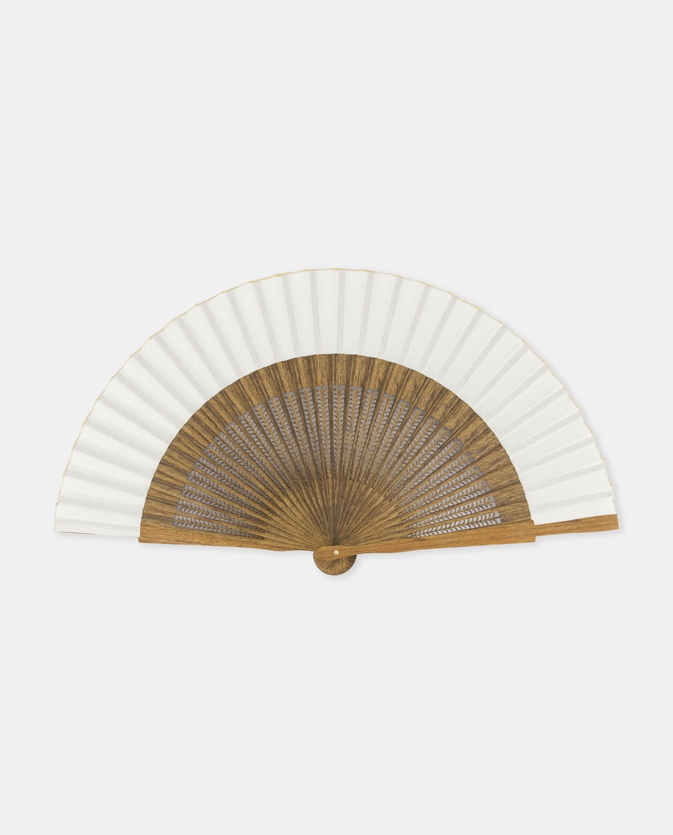 Imagem 0 de Leque de Madeira Trabalhada em Padrão Espinha de Peixe