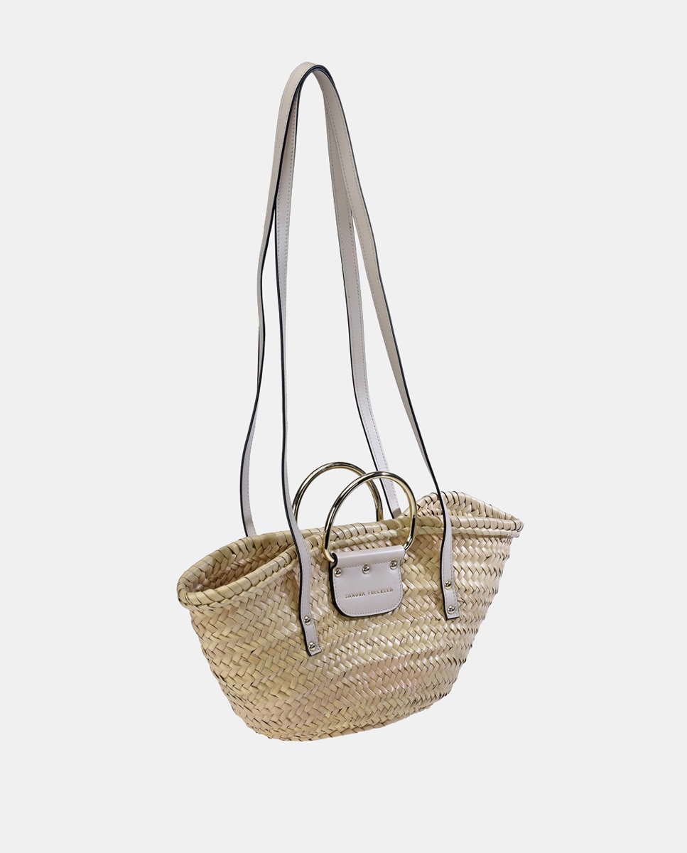 Cesta de Alças em Palma e Pele Branco-3