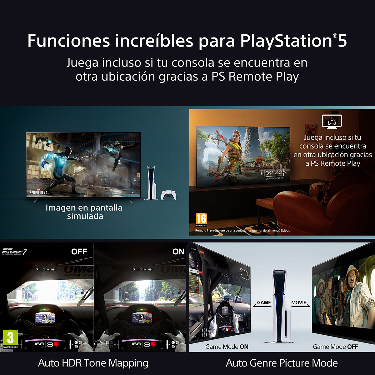 TV 65" Sony BRAVIA 7 65XR70 Mini LED, 4K HDR, Google TV, Smart TV, Funciones para PS5, IMAX Enhanced, Dolby Vision Atmos, Chromecast, AirPlay 5