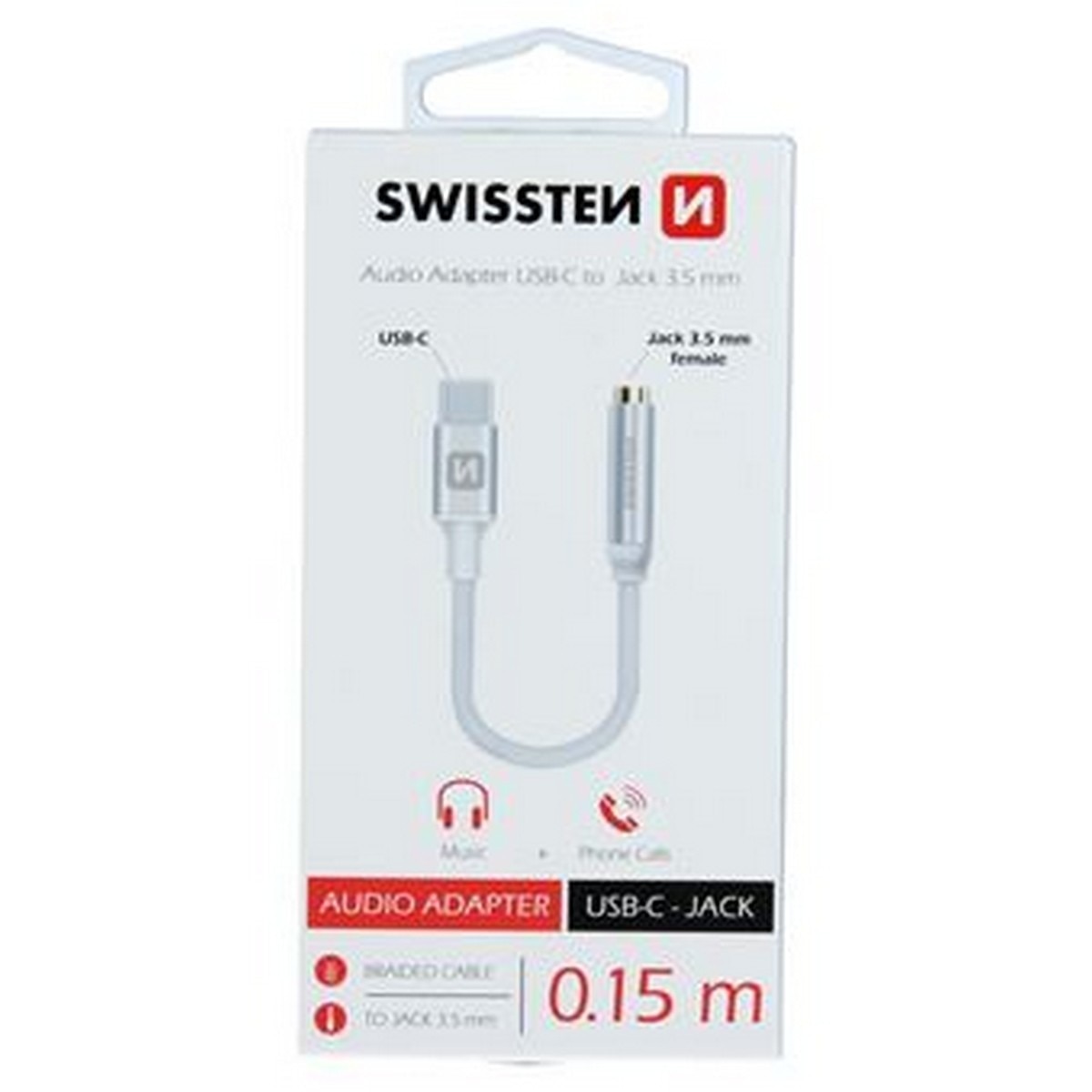Imagem 0 de Cabo Swissten Textile Adapter USB-C to mini-jack, 15cm - Branco