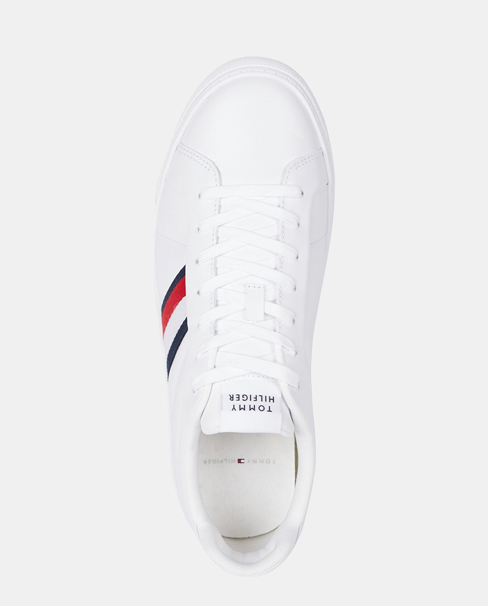 Sapatilhas com Bandeira e em Pele Branco-2