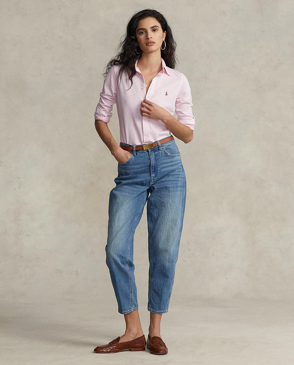 Camisa Oxford de algodão tecido. Rosa-6