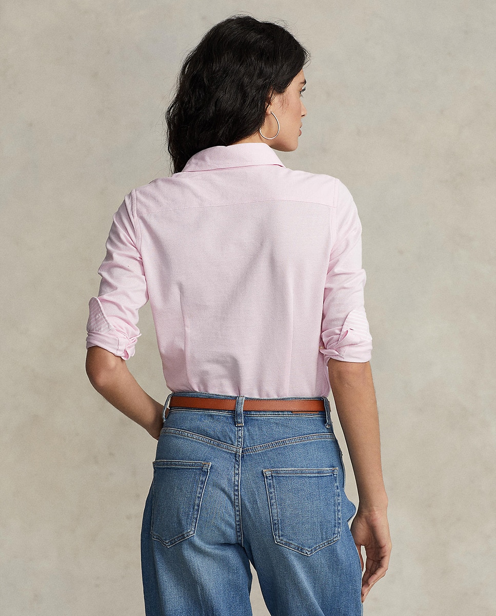 Camisa Oxford de algodão tecido. Rosa-3