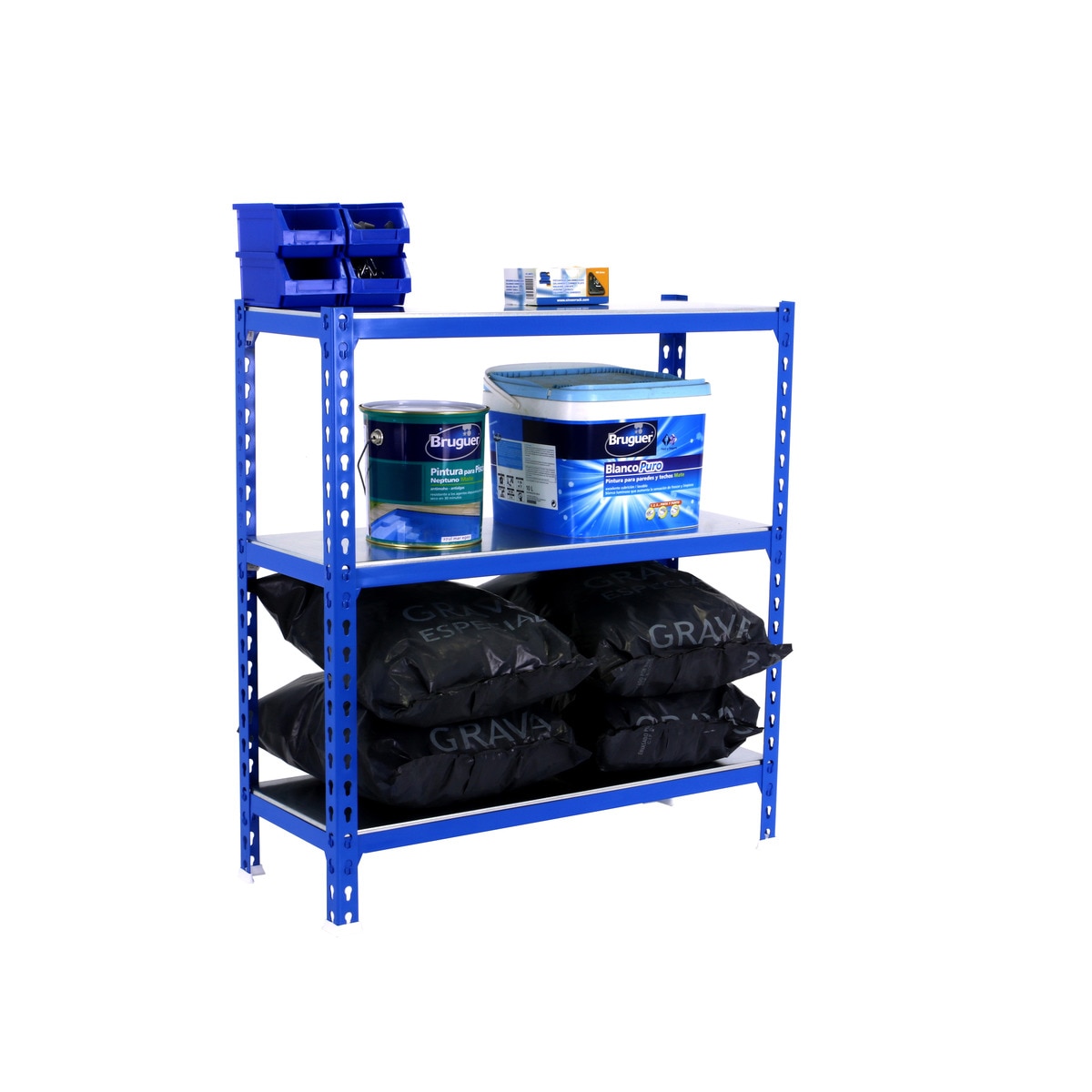 Estantería metálica Simonclick Superplus 3 Baldas 110x100x50 cm Azul / Naranja-2
