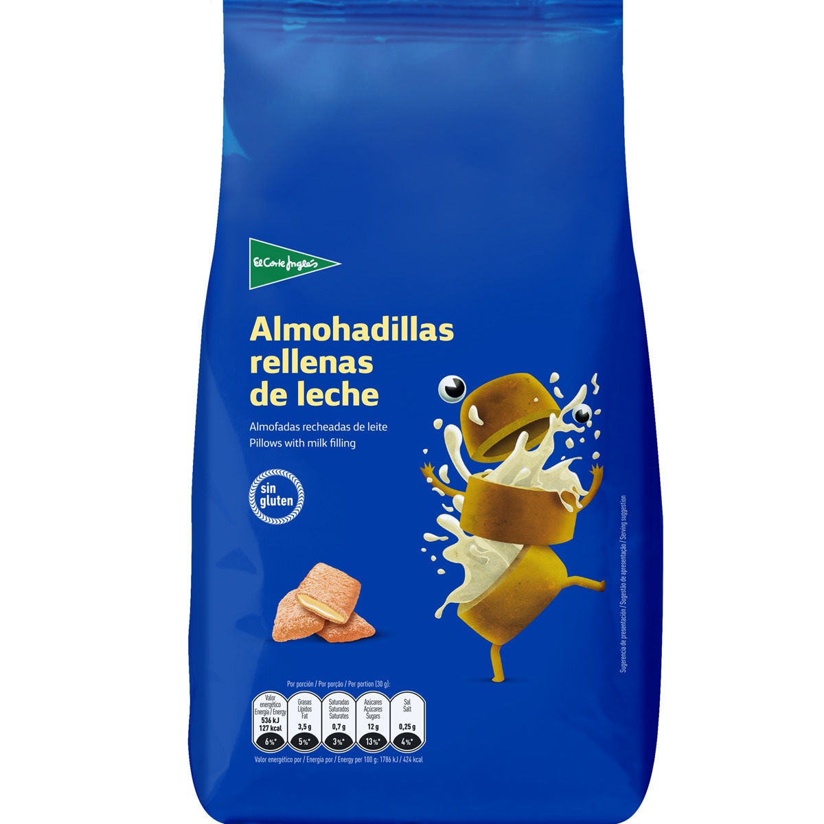 cereales de desayuno en almohadillas rellenas de leche sin gluten estuche 500 g