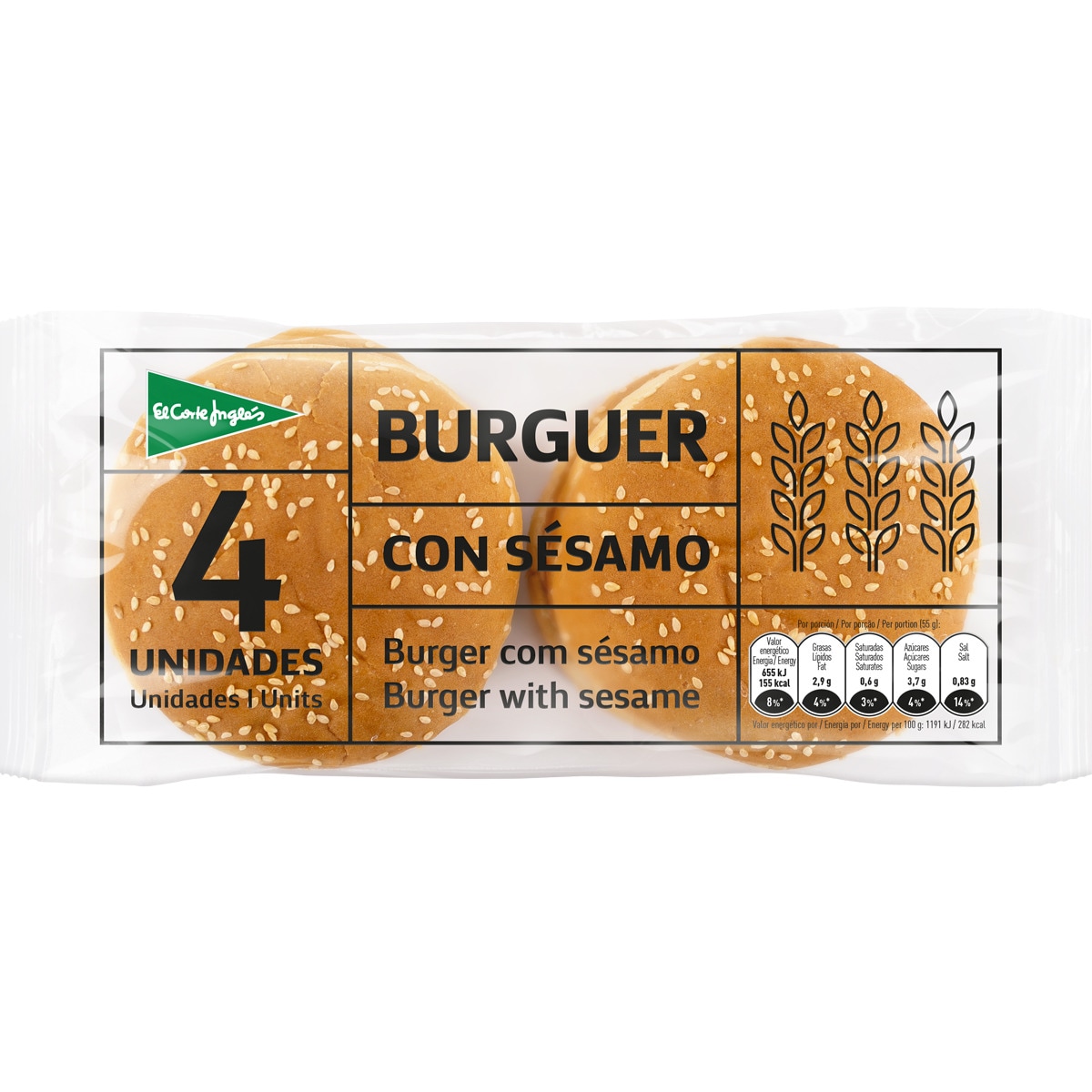 pan de hamburguesas con sésamo 4 unidades bolsa 220 g