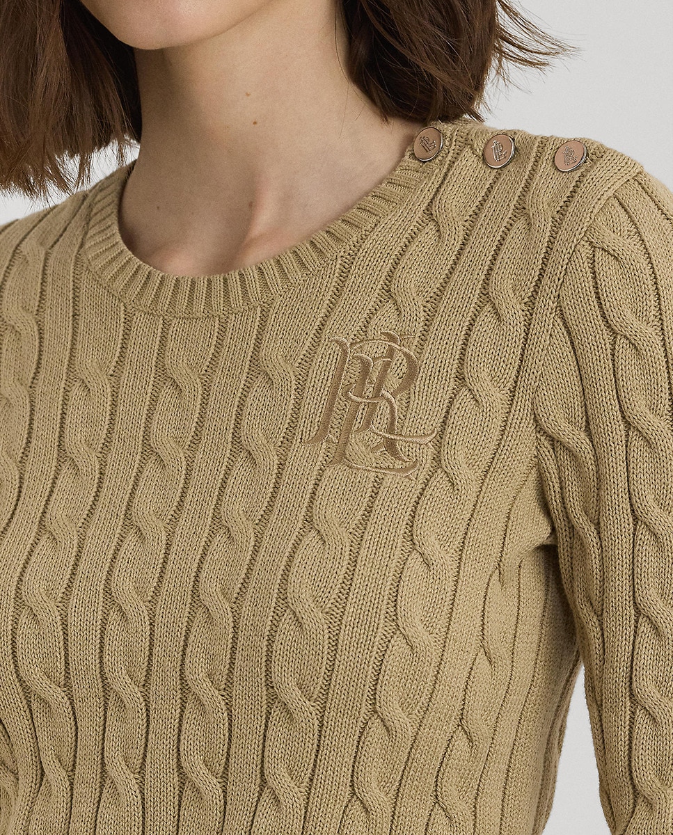 Camisola de Malha do Cabo em Algodão Bege-4