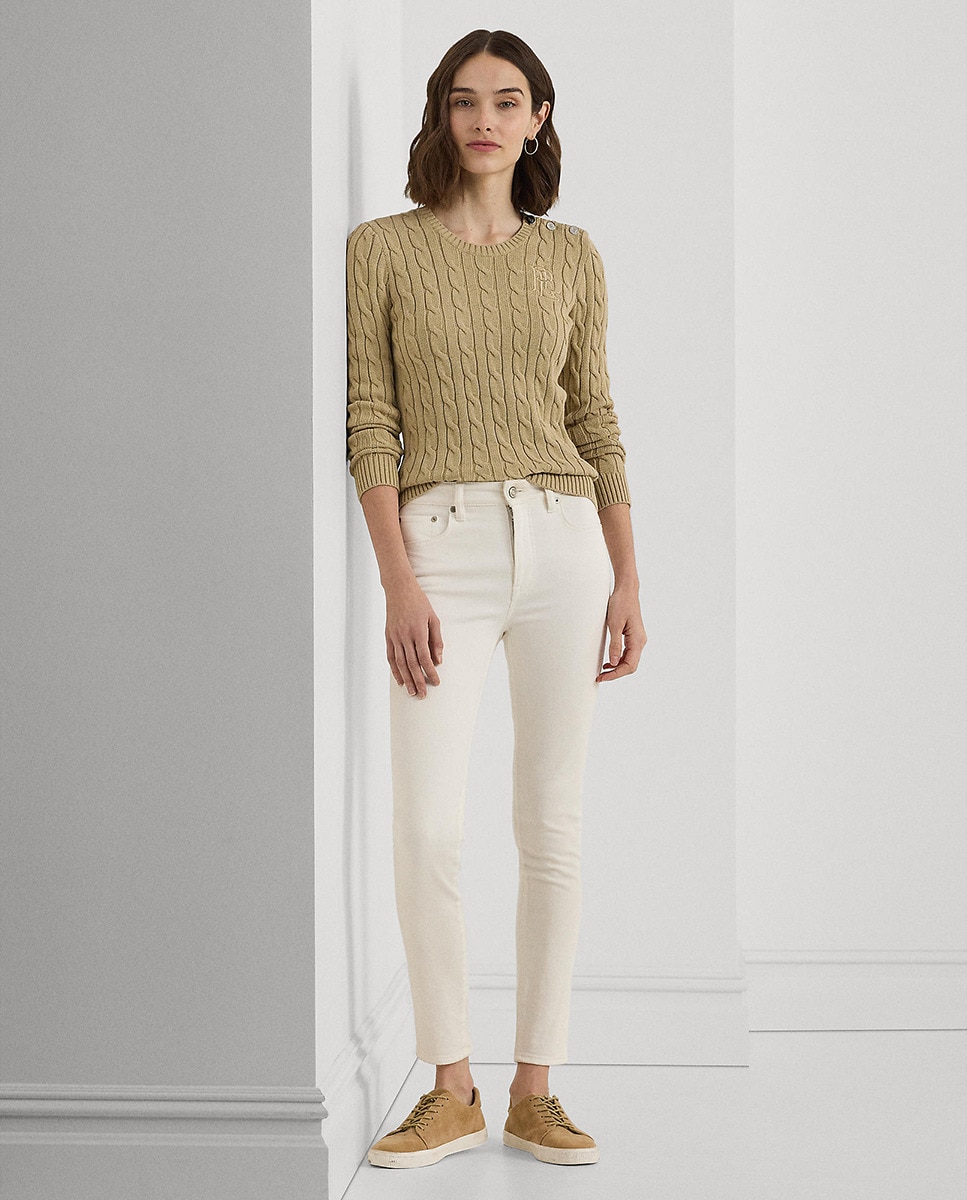 Camisola de Malha do Cabo em Algodão Bege-6