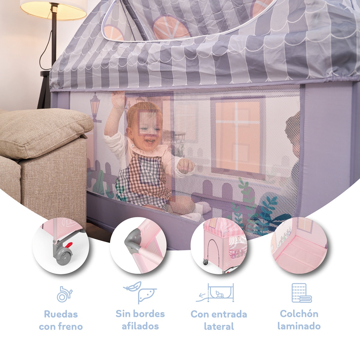 Cuna de viaje Cuna Home Rosa-9