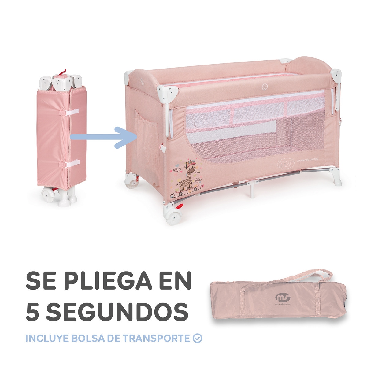 Cuna de viaje Ennis colecho Rosa-15