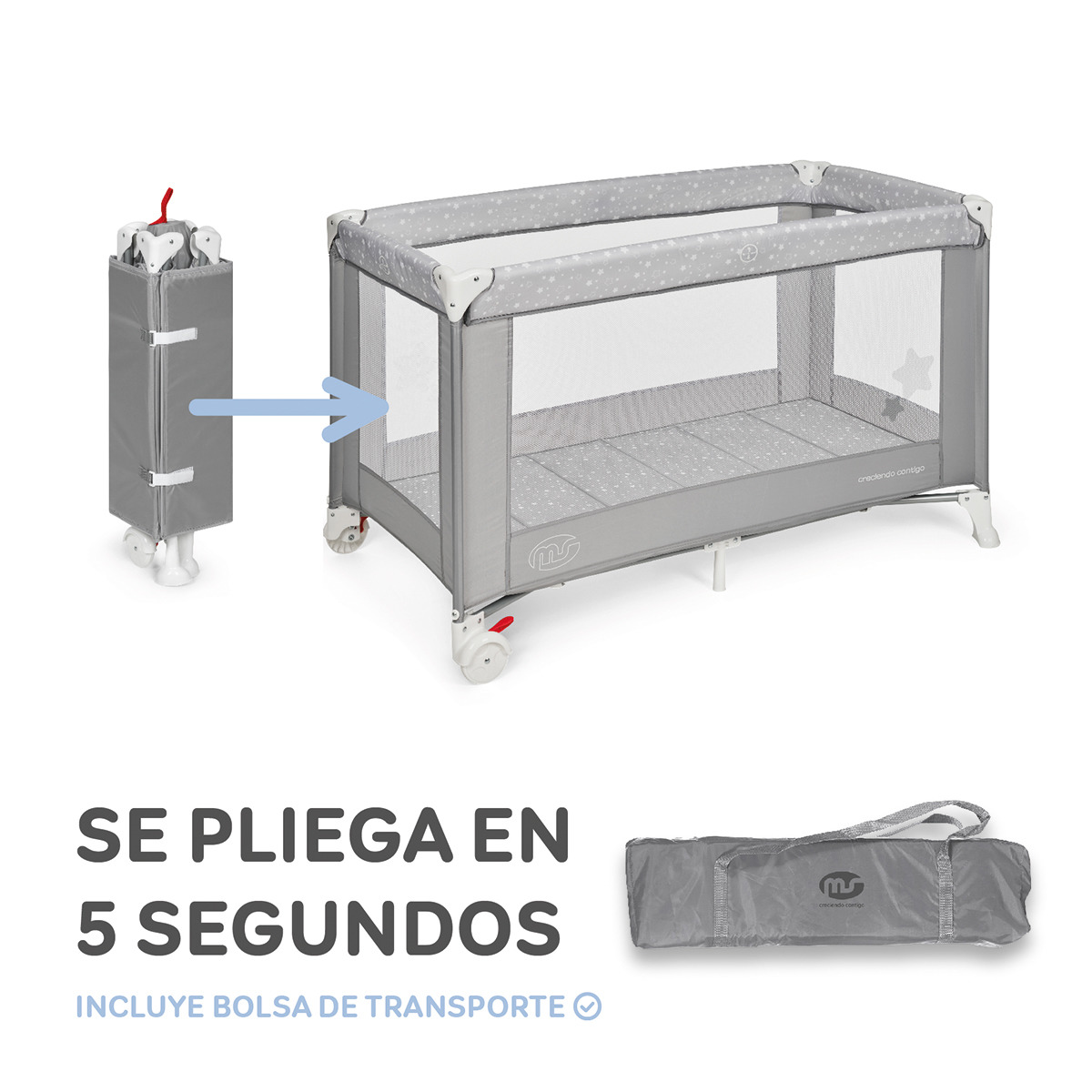 Cuna de viaje Basic Gris-10