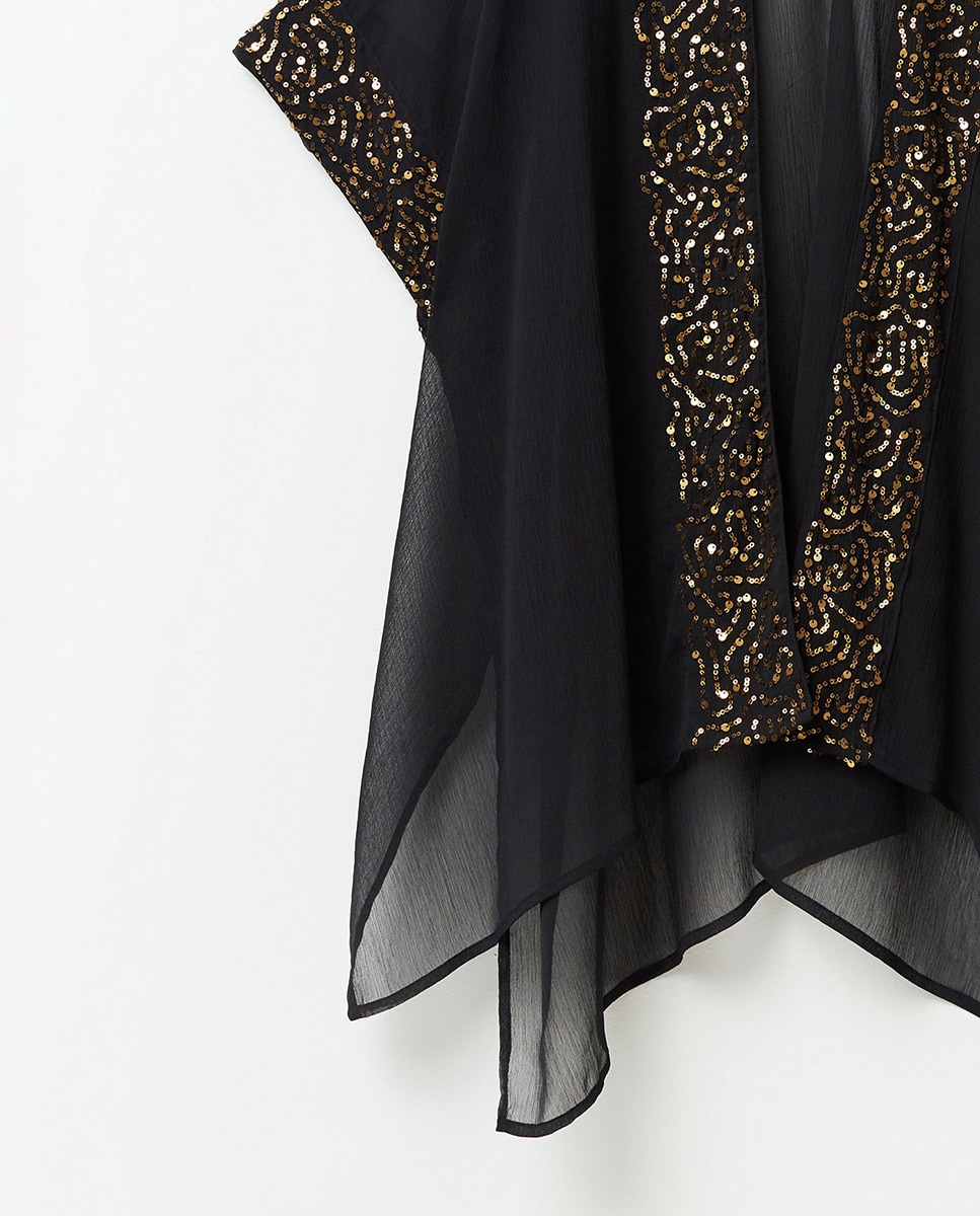 Kimono com Lantejoulas e em Chiffon Preto-3