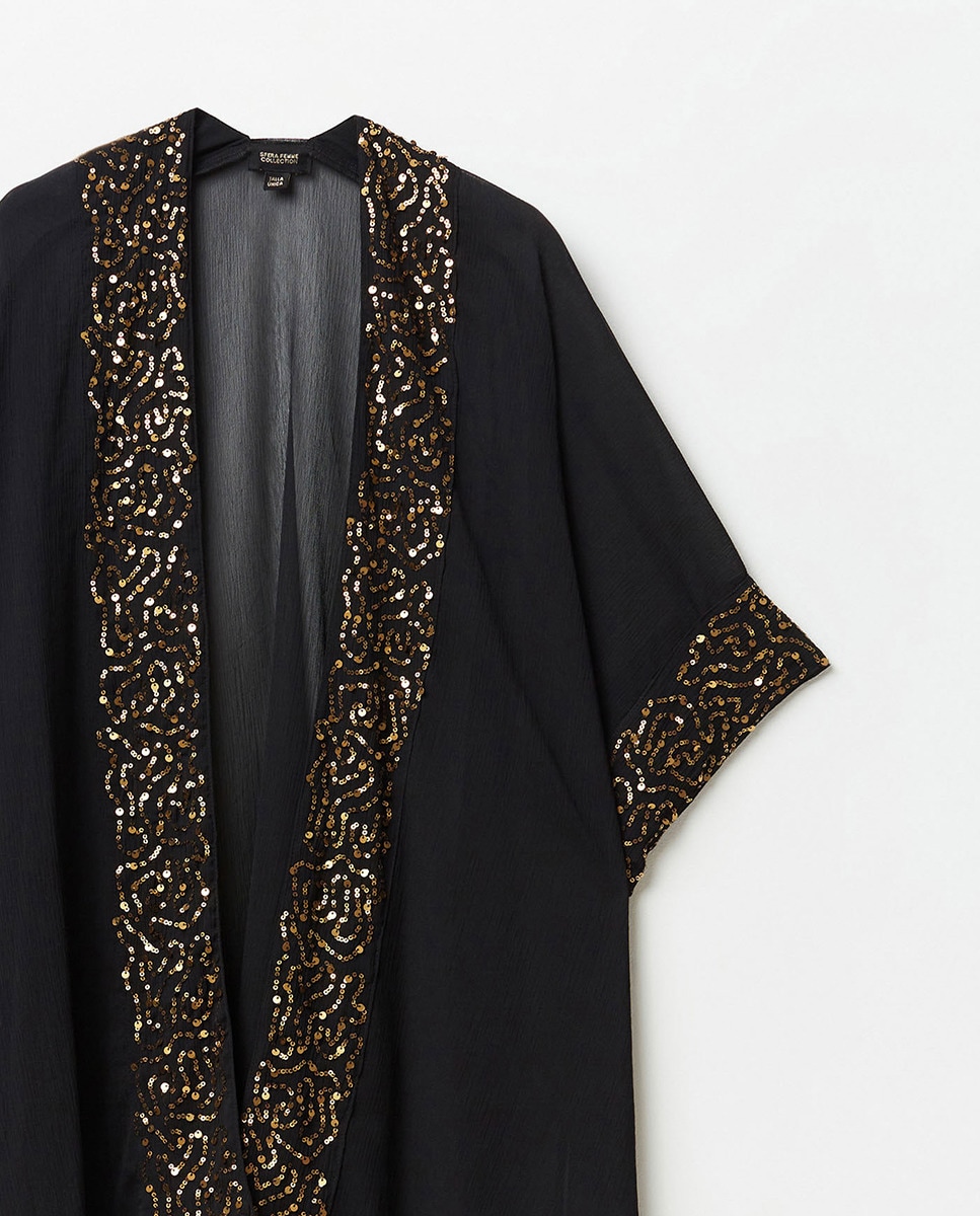 Kimono com Lantejoulas e em Chiffon Preto-2