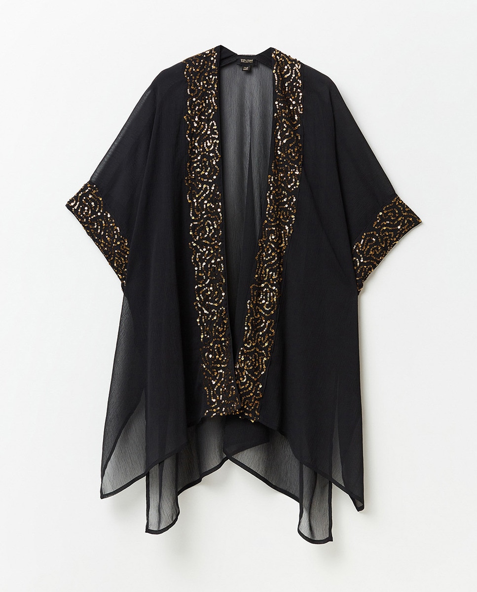 Kimono com Lantejoulas e em Chiffon Preto-1