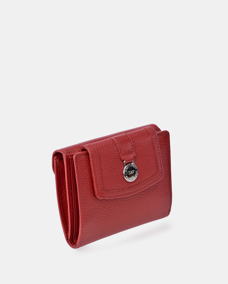 Carteira Pequena com Aba, Pregadeira e em Pele - Vermelho Vermelho-2
