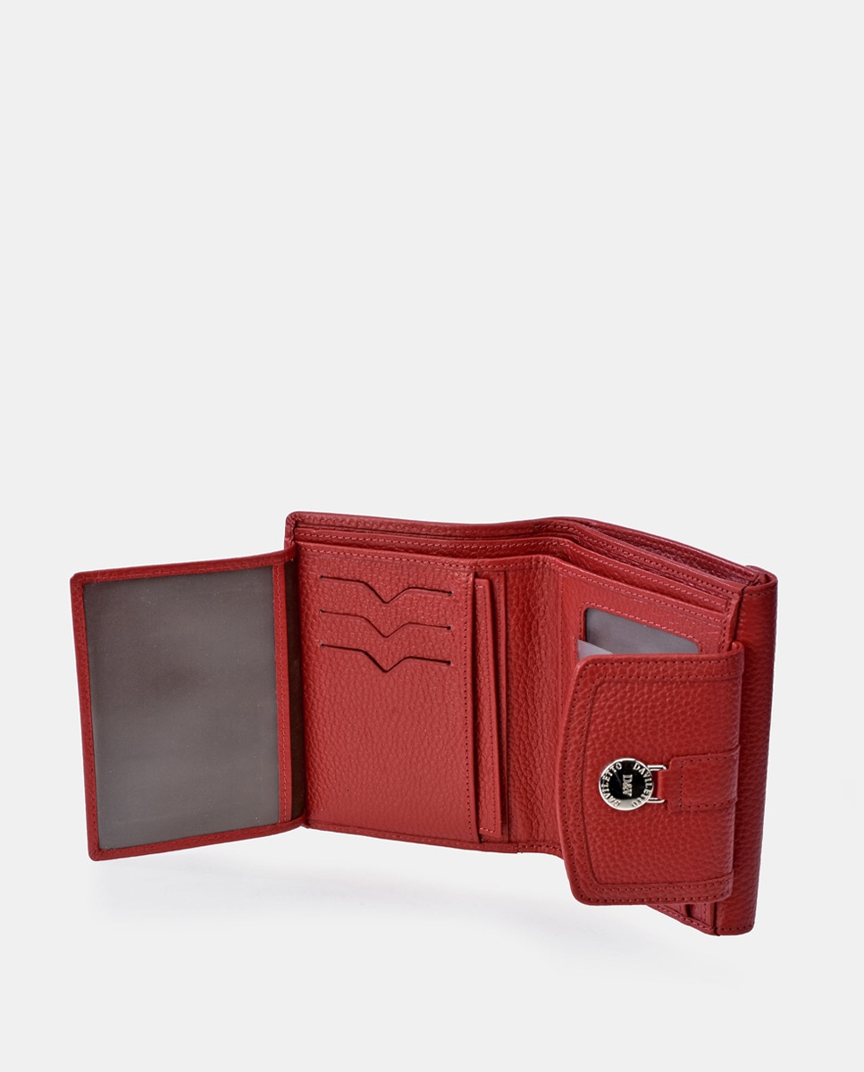 Carteira Pequena com Aba, Pregadeira e em Pele - Vermelho Vermelho-4