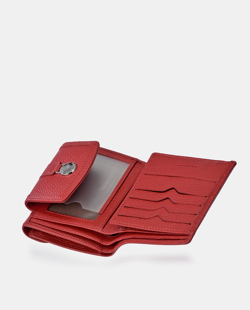 Carteira Pequena com Aba, Pregadeira e em Pele - Vermelho Vermelho-5