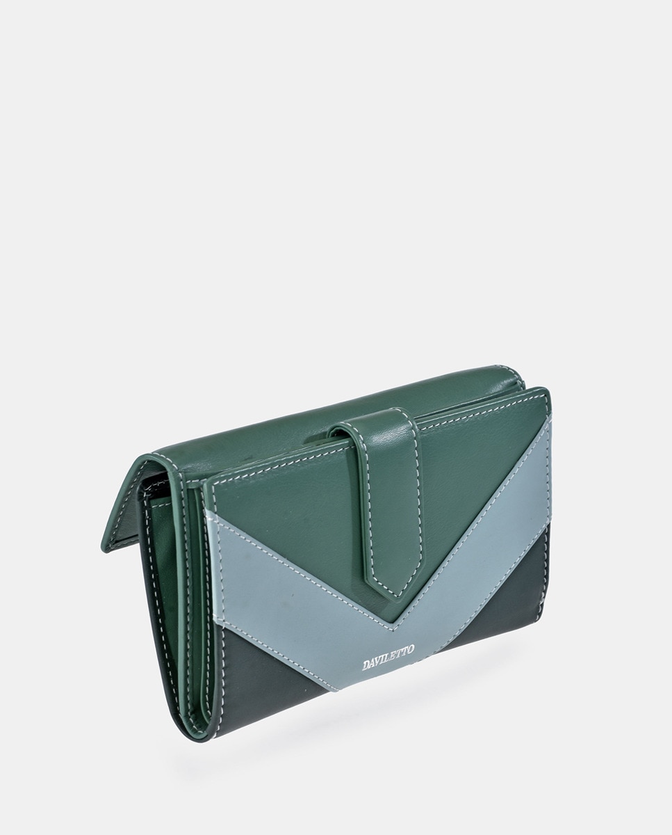 Porta-Moedas Grande em Pele com Secção para Notas e Aba Verde-2