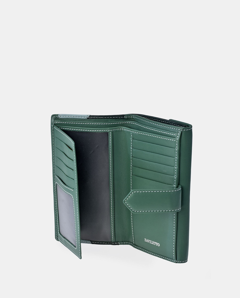Porta-Moedas Grande em Pele com Secção para Notas e Aba Verde-4