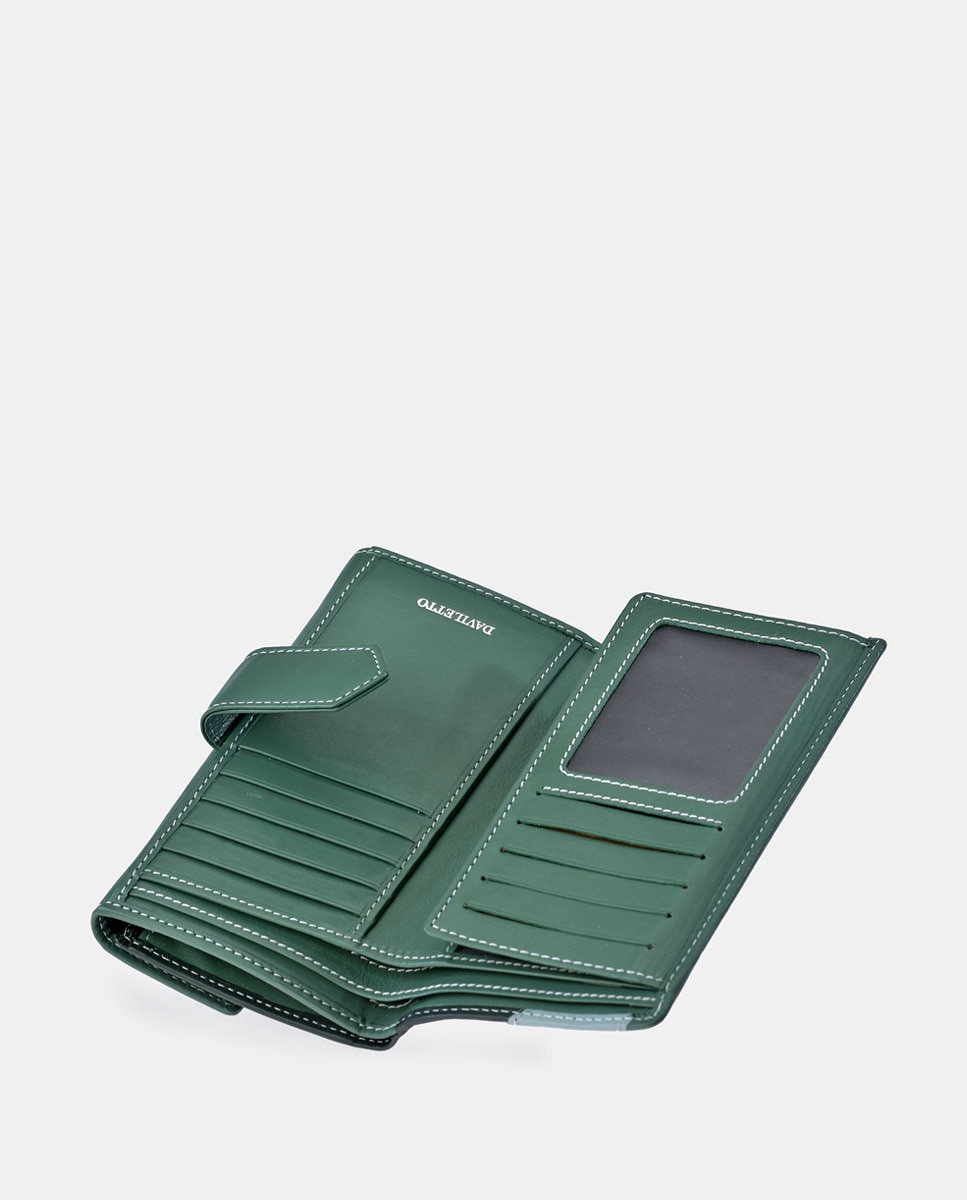Porta-Moedas Grande em Pele com Secção para Notas e Aba Verde-5